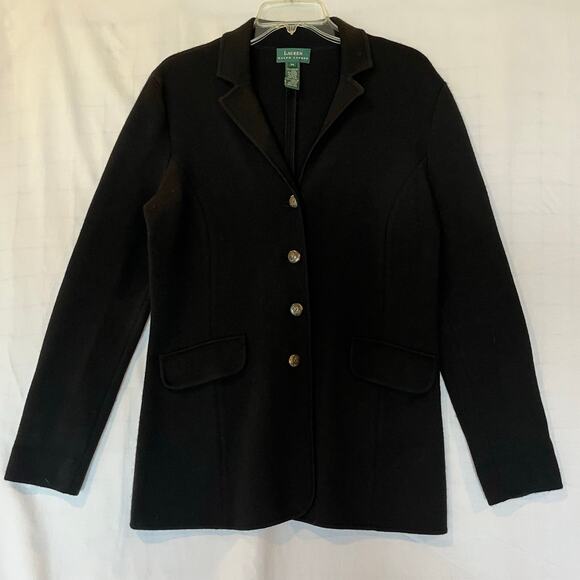 Lauren Ralph Lauren Classic Black Wool Sweater Jacket Women's size Medium - Picture 1 of 9